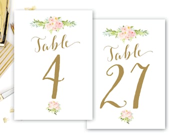 Printable Table Numbers Floral Table Numbers Wedding Table Number PDF Pink and Gold The Colette