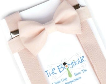 Blush Bow Tie, Blush Suspenders, Adult Suspenders, Toddler Suspenders, Baby Suspenders, Ring Bearer Gift, Pale, Soft, Light Pink, Mens