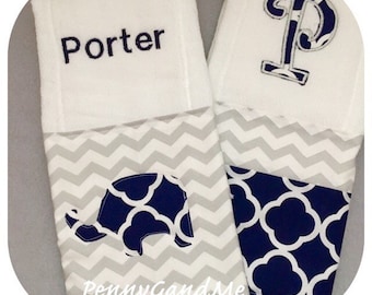 Elephant Burp Cloths ~ Baby Boy Burp Cloths ~ Cloth Diaper Burp Cloths ~ Elephant Cloth Diaper Burp Cloths ~ Burp Clothes ~ Set of 2