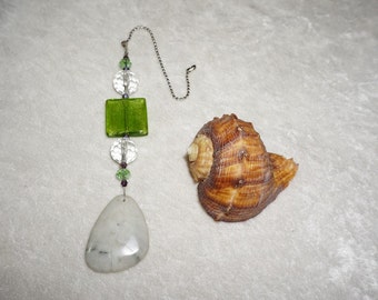 White and Green, Marble Ceiling Fan Pull, Lampwork and Marble, Crystal Fan Pull, Green Lampwork, Chunky Fan Pull, Stone Fan Pull