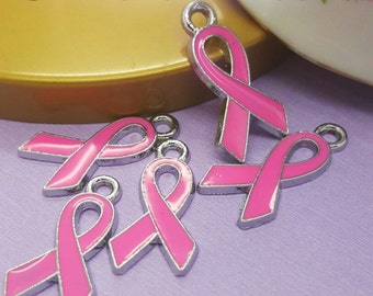 Breast Cancer Charms, Pink Ribbon Awareness, Enamel Charms, Awarness Charms 6/12 pcs, Cancer Awareness charms, Quantity Selection