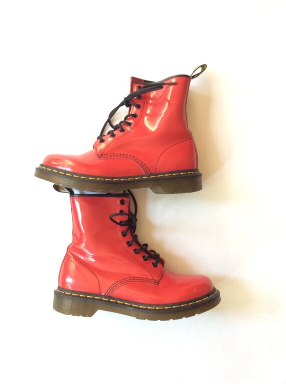 red patent flat boots