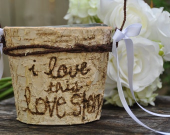 Rustic flower girl basket rustic wedding country wedding basket rustic basket shabby chic wedding personalized birch flower holder