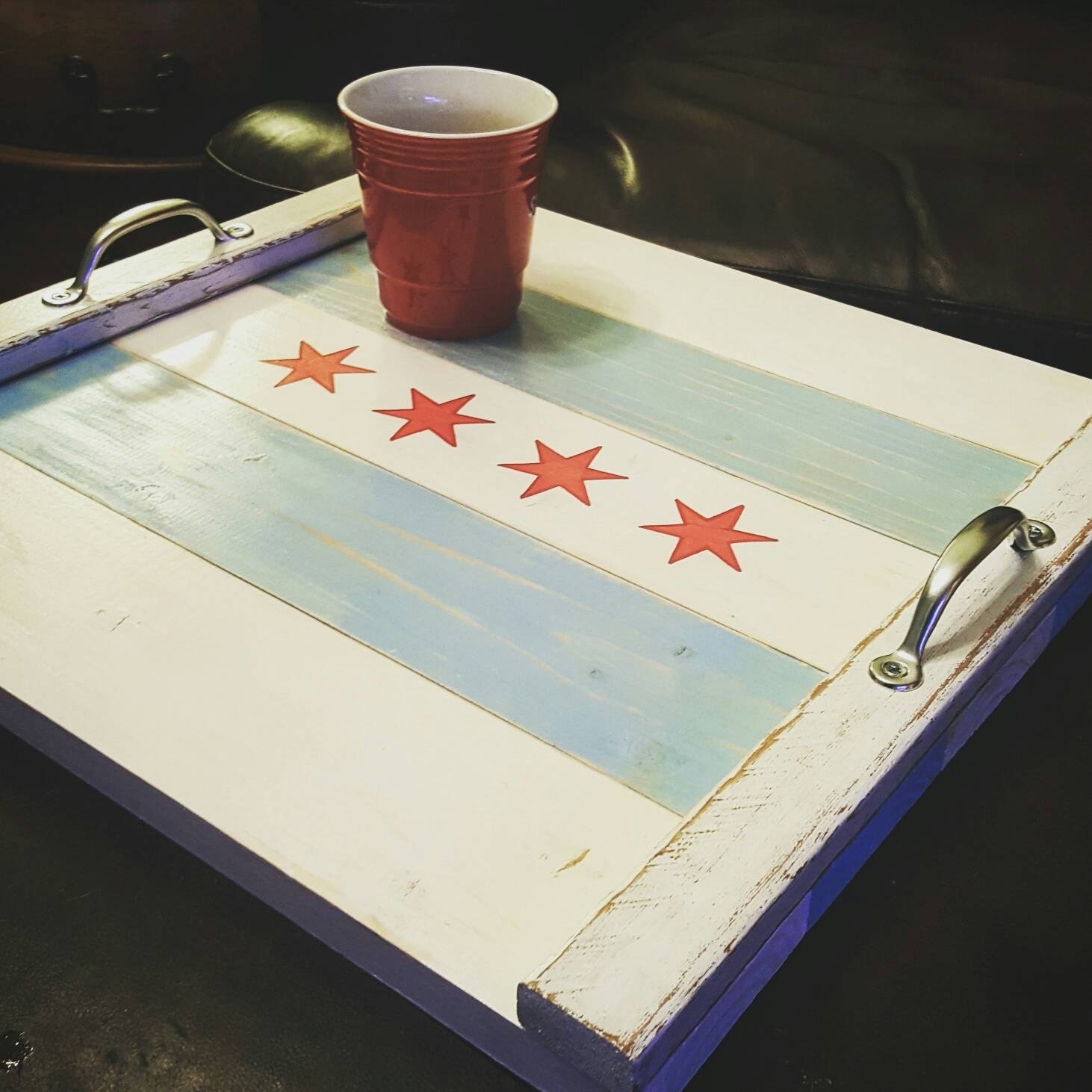 Chicago flag serving tray, Flag City of Chicago, Home decor Illinois, Midwest, Gift for Chicagoans, Ottoman tray, Party tray, Chi-town gifts