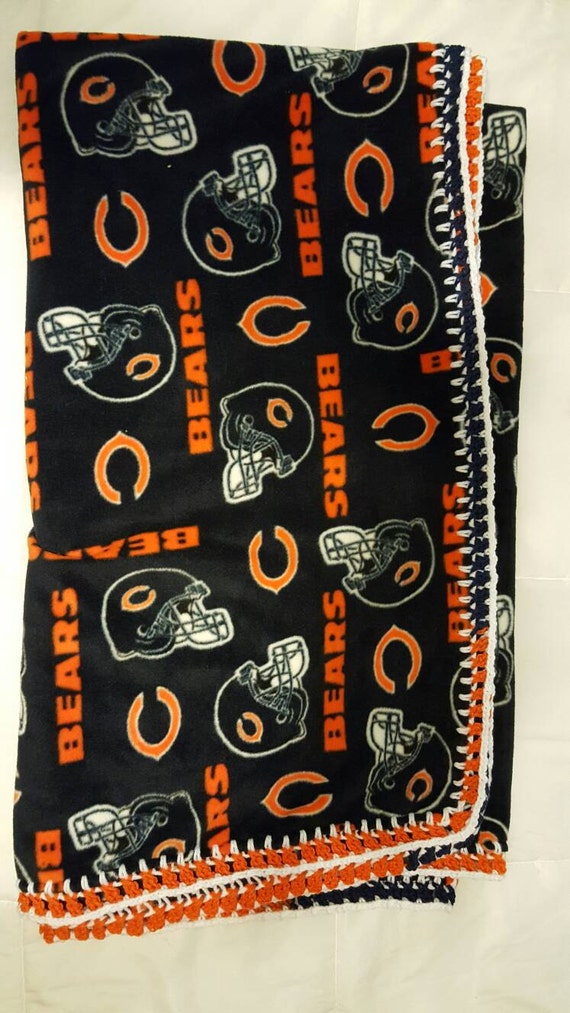 Chicago Bears Fleece blanket with crochet by BlanketsBabysandMore