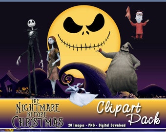 The Nightmare Before Christmas Clipart Pack 20 PNG Images Instant Download Digital Scrapbooking Party Cupcake Toppers 300 DPI