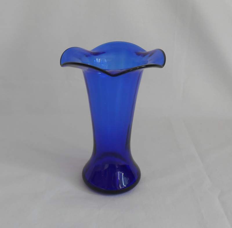 Cobalt blue hand blown glass vase with pointed tulip shape top