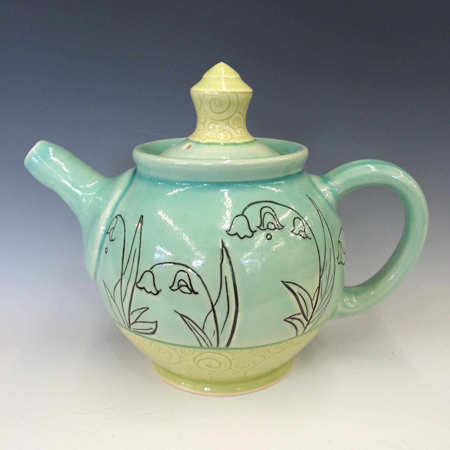 Handmade Teapot in Aqua and Lime with by MariaAndradePottery