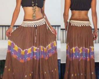 ETHNIC BOHO VTG 70's Indian cotton gazue tiedye maxi hippie gypsy sheers maxi skirt