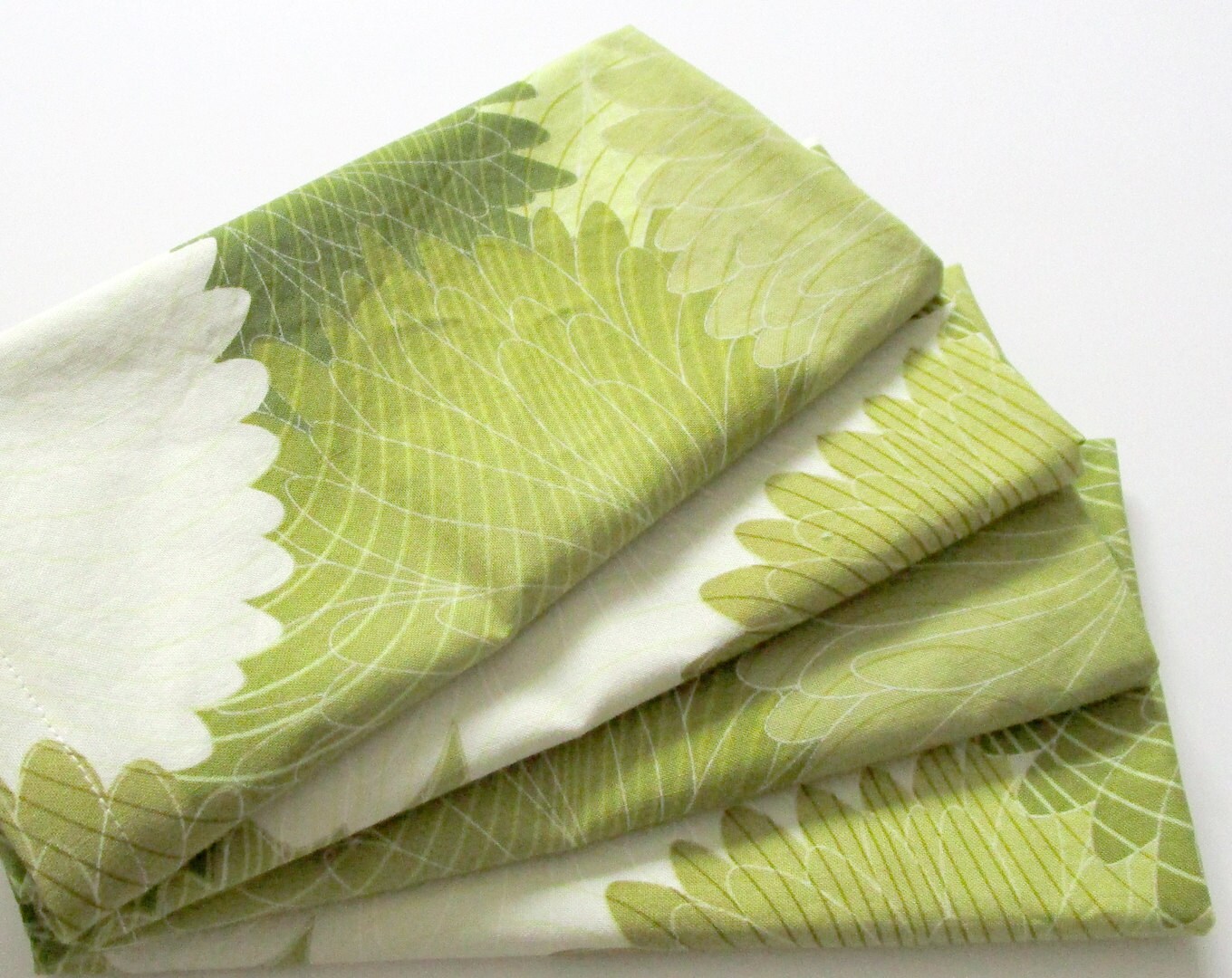 Cloth Napkins Set of 4 Olive Green Metallic Silver Mums