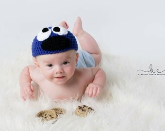 Crochet Cookie Monster Newborn Baby Photo Prop/Baby Shower Gifts/Infant Halloween Costumes/Crochet Beanie Hats/Photography Prop