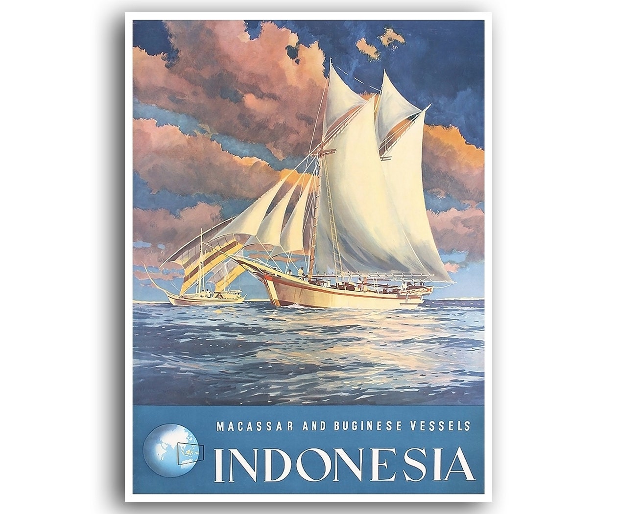 Indonesia Travel Poster Home Decor Retro Asian Wall Art Print