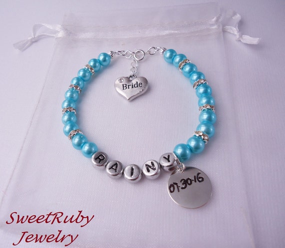 Personalized Bride Bracelet w/ Engraved by SweetRubyJewelry