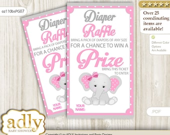 Girl Elephant Diaper Raffle Tickets Printables for Baby Girl