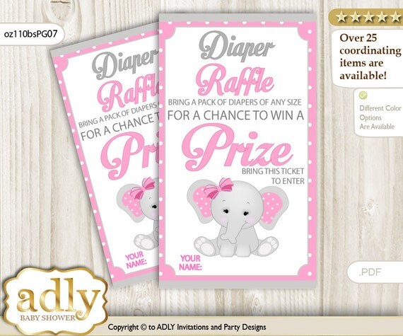 Girl Elephant Diaper Raffle Tickets Printable for Baby Girl Girl Elephant Diaper Raffle Tickets Printable for Baby Girl