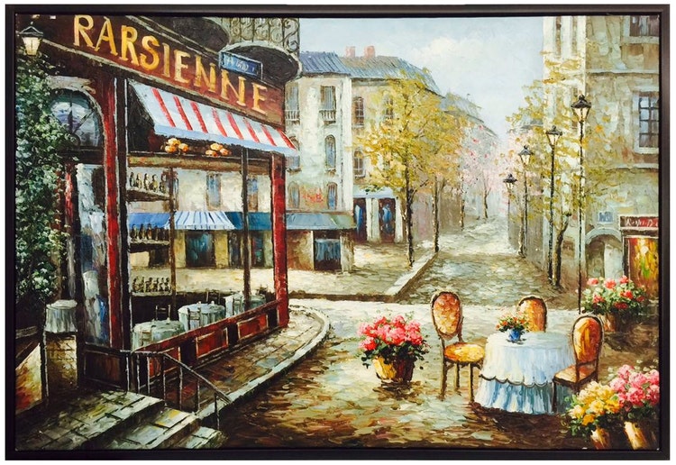 Beautiful French Cafe Oil Painting with Chairs by ILuvBelleArte