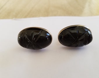 Vintage Black Stone and Mexican Silver Cufflinks with a Face