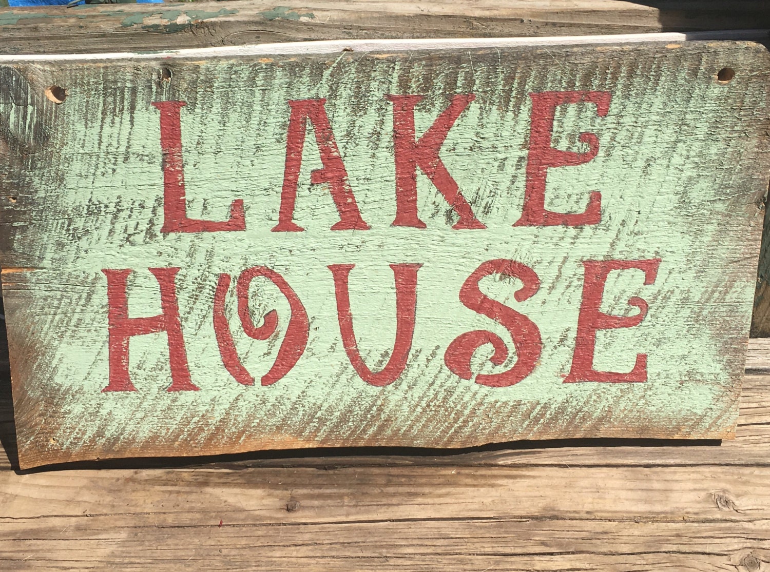 Wooden Sign Vintage Lake House Decor Rustic Hand Painted