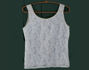 80's White Lace Tank Top, Vintage Top by Marks and Spencer, size M/L UK 14- US 12- EU42, Summer top, Vintage Fashion, Made in UK