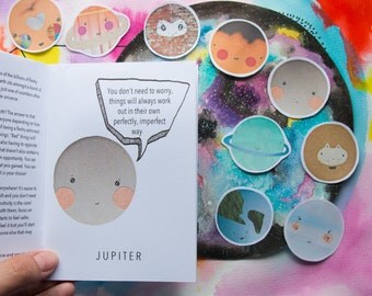 Positive Planets Zine | 12 Page, A6 coloured art zine | Space | Gift | Motivational | Self-Care |