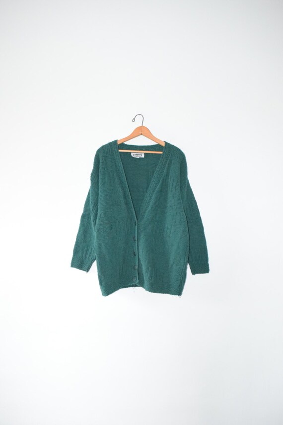 FOREST GREEN 80s CARDIGAN // size women's 2x large