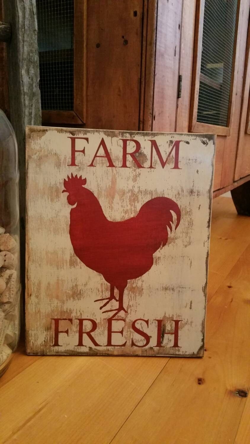 Rustic Distressed Farm Fresh Rooster Painted Wood Signs