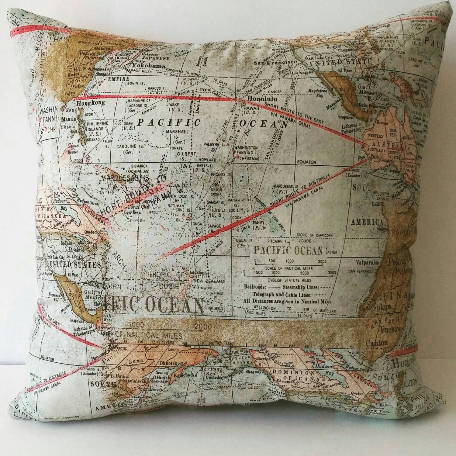 World Map Pillow Cover Accent Pillow Throw Pillow by ...