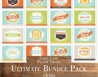 Girls Camp Pillow Treats Ultimate Bundle Pack - "Spiritual Quotes, Fun Quotes, Healthy Treats" - Printable Tags - Candy Bar Quotes - SW803