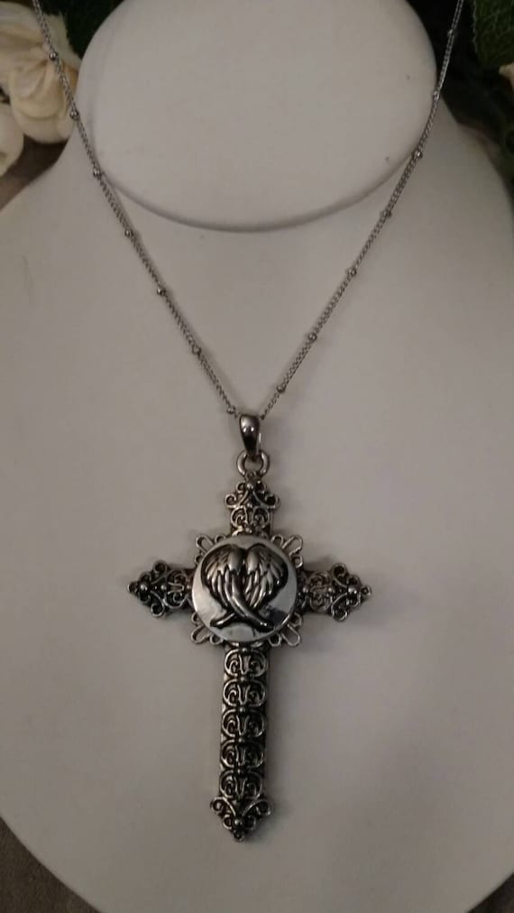 Large Cross Necklace Snap On Charm Snap Wings Button Ornate