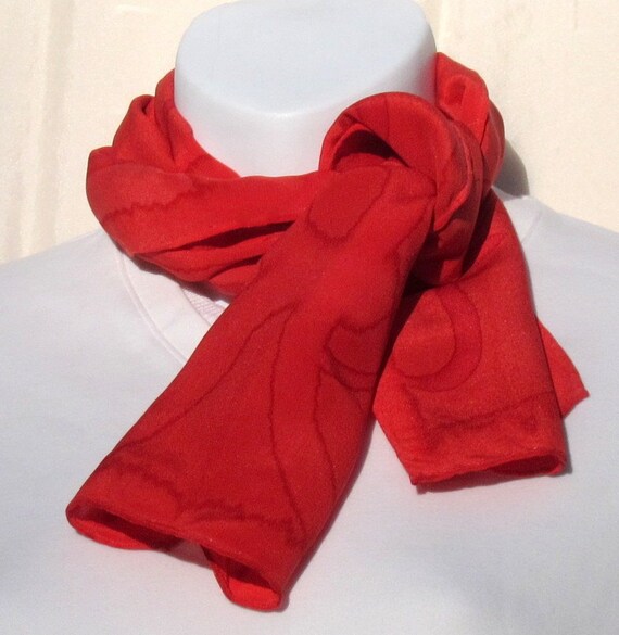 Silk scarf red on red. Neck scarf silk red. Red silk