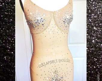 Britney Spears rhinestone nude unitard / nude bodysuit rhinestone sparkle/ aerial silks costume burlesque dance costume