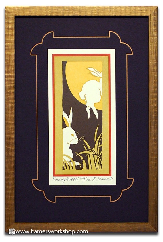 Yoshiko Yamamoto Block Print Dancing Rabbit