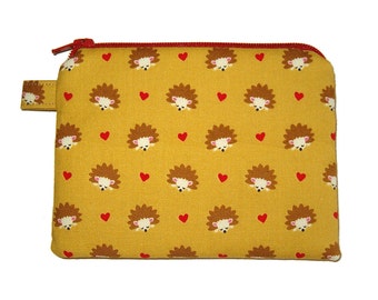 Love Hedgehog Zipper Coin Purse - Padded Pouch - Hedgehog Purse - Animal Purse - Kawaii Purse - Hedgehog Bag