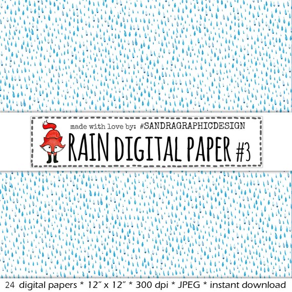 Rain digital paper rain pattern rain by SandraGraphicDesign