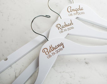 Bridesmaid Dress Hangers (Set of 4 in White), Personalized Wooden Engraved Hanger, Bridal Hanger