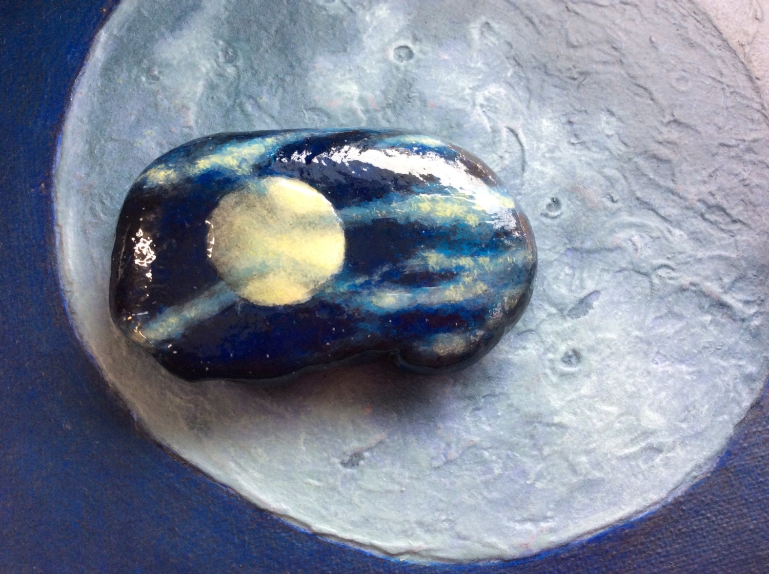 Moon Rock hand painted Moon In Clouds by KarensFineCrafts on Etsy