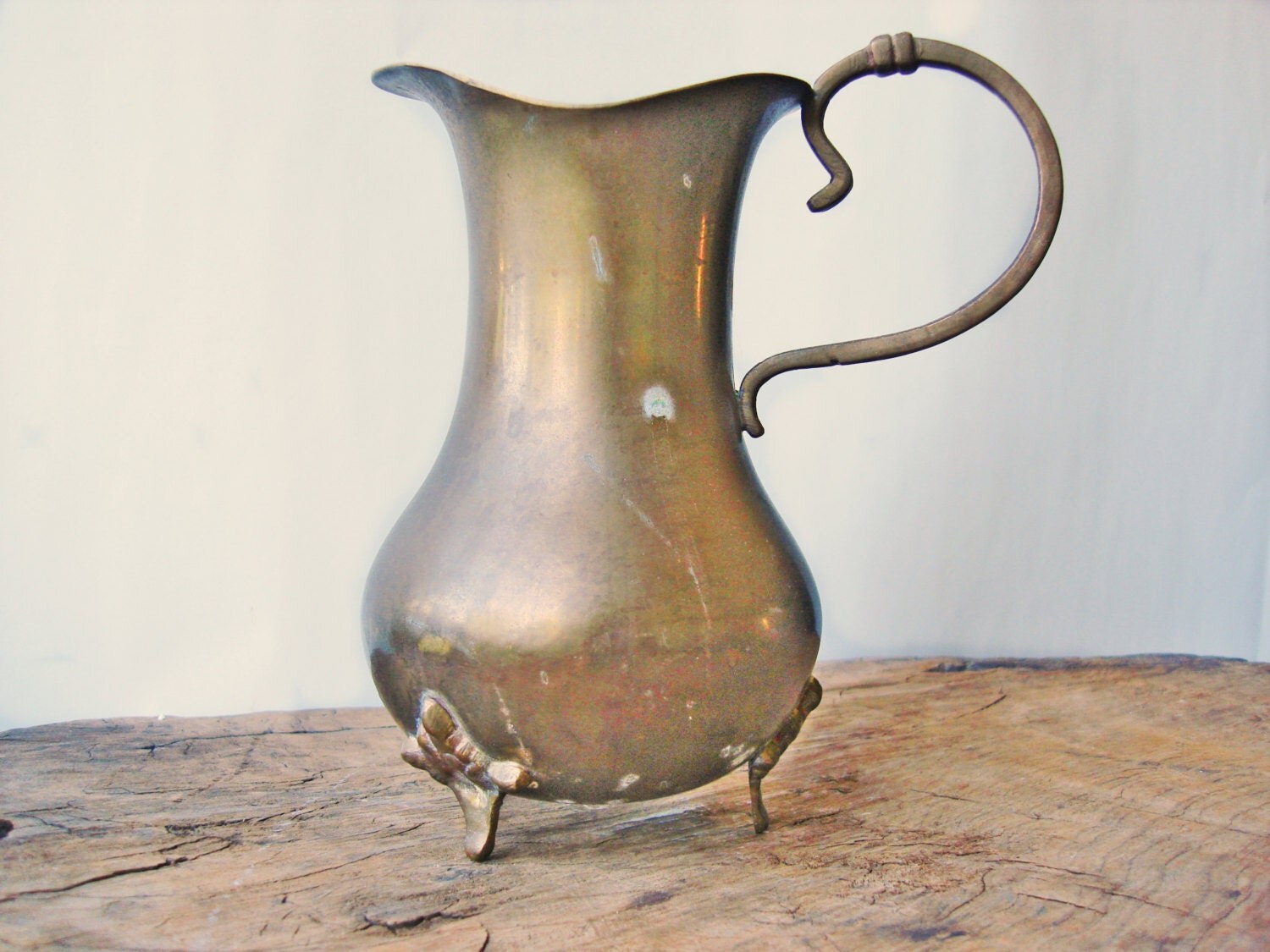 Footed Water Pitcher of Brass Hand Made In India Chic Flower