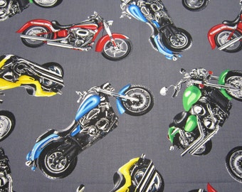 Motorcycle Cotton Fabric by Timeless Treasures with Gray Background