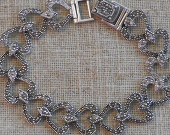 Silver heart shaped marquisite bracelet