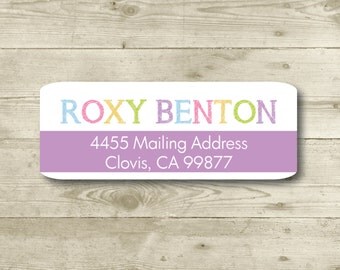 Purple, Pastel Color Tones, Chalkboard Font, Return Address Label, MATTE, Personalized, Blue, Pink, Lime, Orange