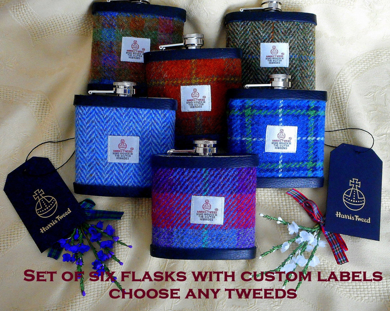 Groomsmens Scottish Wedding Gifts Harris Tweed Hip Flasks Set   Il Fullxfull.980287168 4hzp 