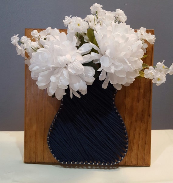 Items similar to String Art Vase with Flowers, Handmade!! Cape Cod Blue