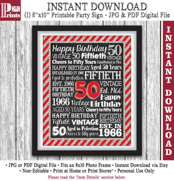  50th Birthday Party Sign Printable Aged 50 Years by 