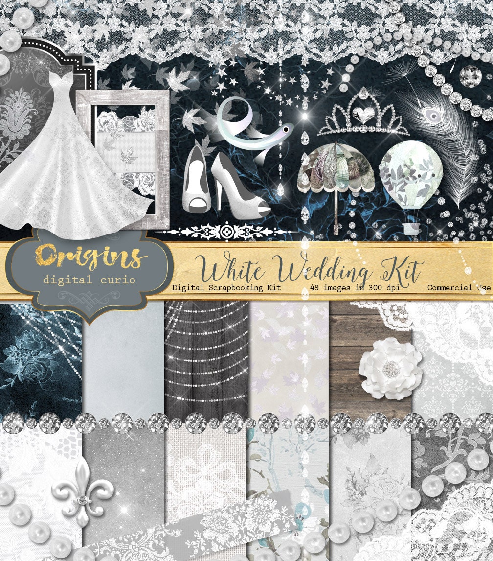 White Wedding Digital Scrapbook Kit for Bridal Showers