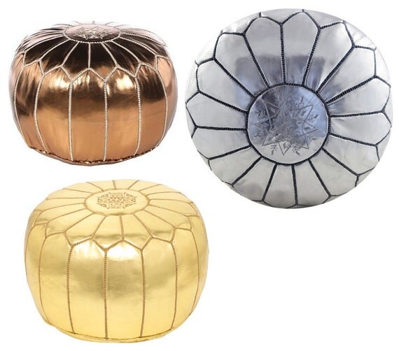SET of 2 Metallic Gold Silver or Bronze Moroccan Pouf/Ottoman