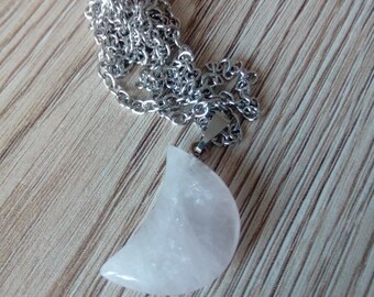 Rose Quartz healing crystal crescent moon pendant necklace