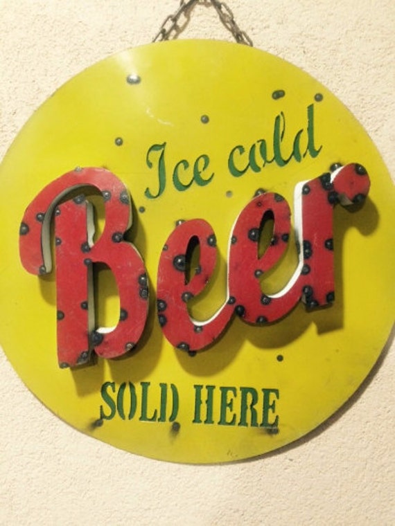 Ice Cold Beer Sold Here sign metal tin
