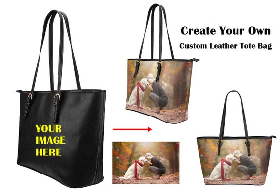 Items similar to Custom Leather Tote Bag Tote Bag Handbag Twin Sides Print Make your own on Etsy