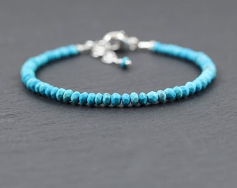Turquoise Bracelet in Sterling Silver or Gold Filled. Dainty Beaded Stacking Bracelet. Delicate Natural AAA Gemstone Jewelry. Jewellery