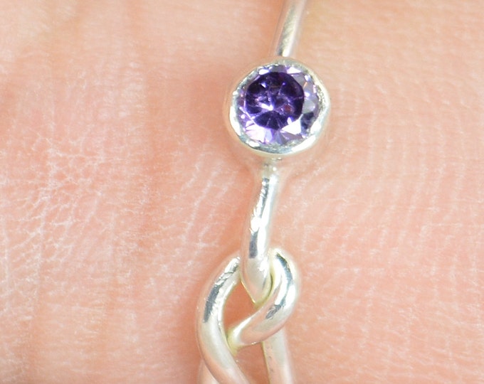Amethyst Infinity Ring, Silver Knot Ring, Infinity Ring, Amethyst Infinity, February Birthstone, Mother's Ring, Mothers Ring, Amethyst Ring